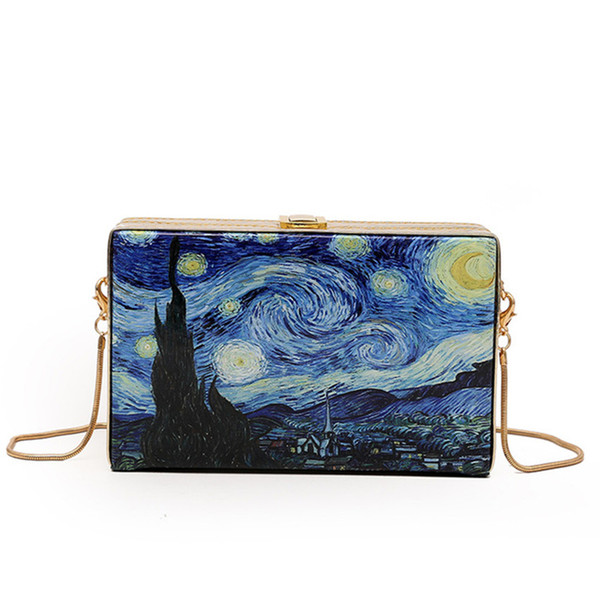 Vintage Oil Painting Party Clutch Womens Crossbody Bag Mini Messenger Shoulder Bag