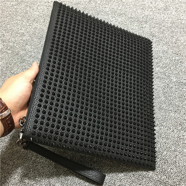 Red Bottom rivet holding bag personalityhead embossed Genuine leather holding envelope MINI bag street trend head Women Men Clutch Bag