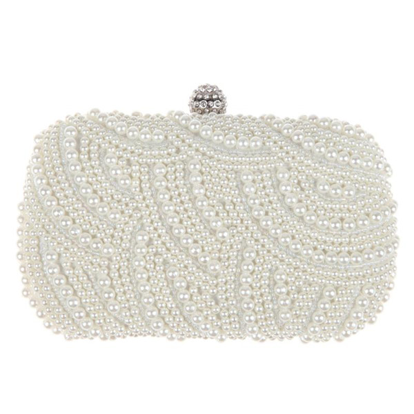 Oval Shaped Pearl Beaded Handbag Women White Clutch Bag Elegant Chain Shoulder Handbags Wedding Bridal Purse Clutch Female