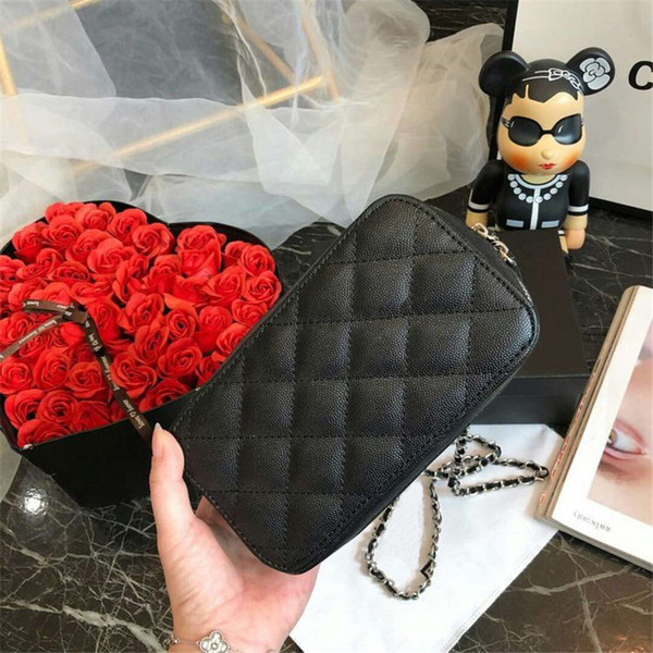 Lady's Handbags Woc Clutch bag Black Caviar Leather Mini Single Flap Chain Shoulder Bags 20cm Small Crossbody Messenger Bag