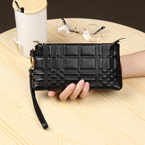 2018 New Top Cowhide Brand Wallet Fashion Party Bag Women Chain Zipper Leather Iphone Bag For Card Money Coins Bag Female Clutch 6Color