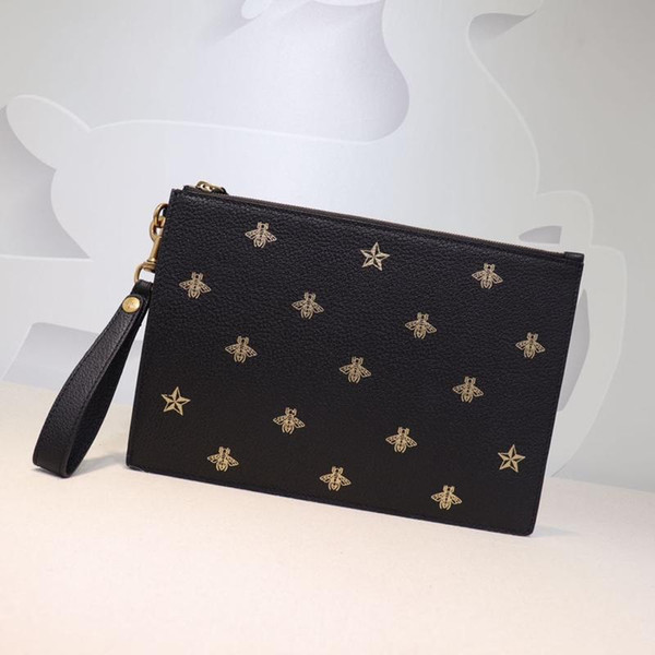 Top quality luxury bags Men Clutch Bags fashion Designer handbags Embroidered bees Genuine leather bag size W31*h21cm model 495066