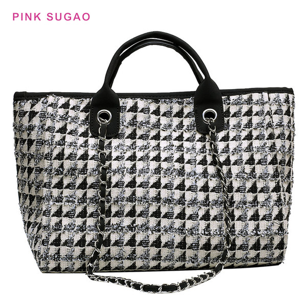 Pink sugao new fashion handbag women chain bags large shoulder handbag designer big purse woolen lattice handbag hot sales BHP