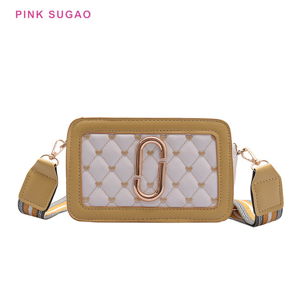 Pink sugao women shoulder bags designer crossbody bags rhombus camera messenger bag wild wide shoulder strap small square bag