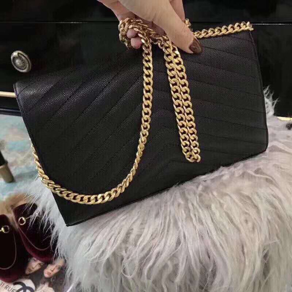 ysiykiy Designer Handbags sheepskin caviar metal chain gold silver Handbag Genuine Leather bag Flip cover diagonal Shoulde Flap bag V lines