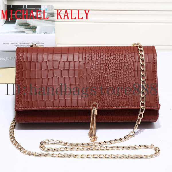 Famous brand luxury designer women Alligator bag MICHAEL KALLY handbag PU leather tassel bags one shoulder message bag crossbody chain purse