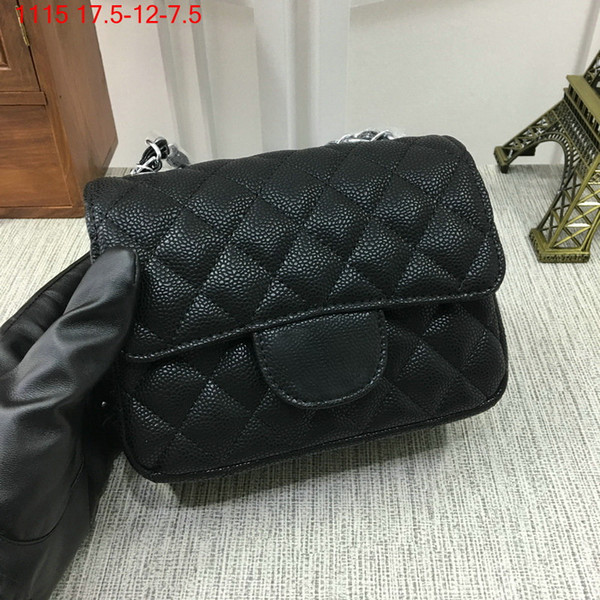 Famous designer brand new caviar leather Mini Flap Black Single Quilted flap crossbody shoulder Cluth evening purse Messenger bag 8 colours