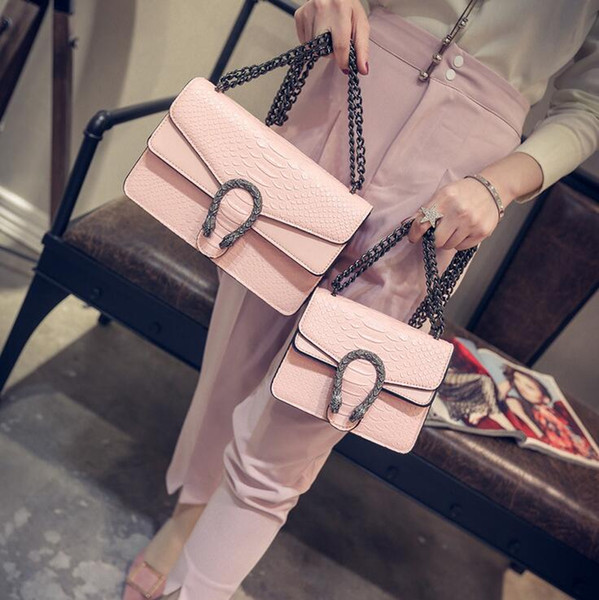 Korean version of the small square bag summer new style goddess package snake embossed shoulder bag chain Messenger bag handbags