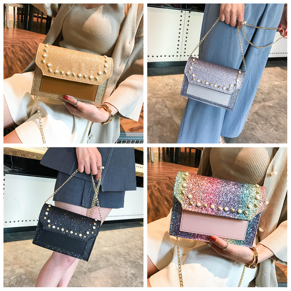 4styles Sequin Small flap Square Bag Chain Flap Shoulder Bags Women Handbags Sequins Messenger bag party beach bag FFA1907