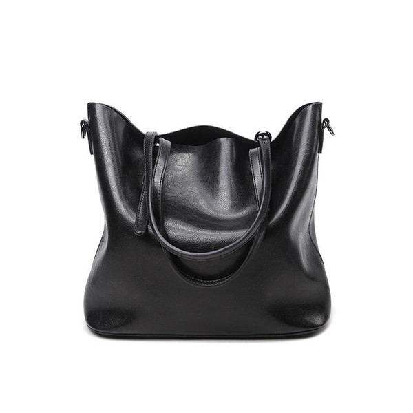 Geuine Leather Handbag New Bucket Female Bag Europe and The United States Contracted Bag Shoulder Inclined Shoulder Handbag