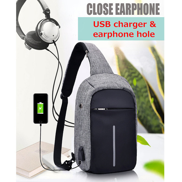 Mens External USB Charge & Earphone Hole Canvas Backpack Crossbody Shoulder Bag Chest Pack Womens Rucksack Satchel