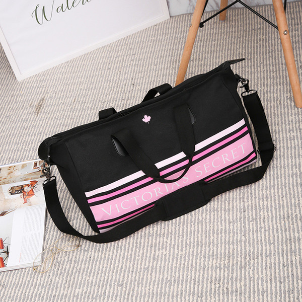 Large capacity tote bag pink stripe duffle bag beach maple leaf shoulder weekend VS handbags for women