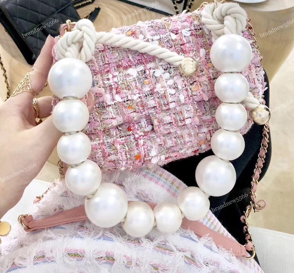 2019 Fashion Sequin Hairy Pearl Flap Bag Black Pink Women's Sequin Crossbody Messenger Bags Female Shoulder Pearl Bags Free Shipping