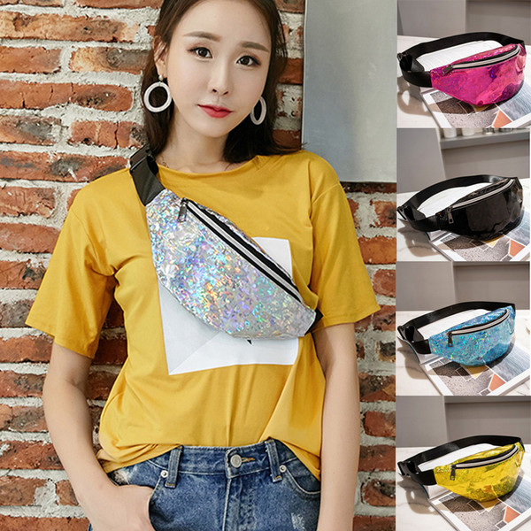 2018 Fashion Waist Packs Zipper Fashion Neutral Laser Beach Bags Messenger Outdoor Chest Bag PU Casual Fanny Pack Bag #A01