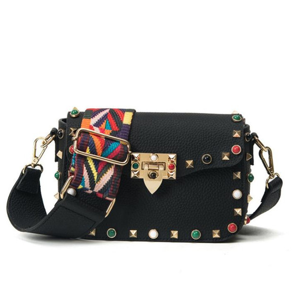 New Luxury Shoulder Bags Retro Rivets PU Leather Colorful Stripes Strap Designer Handbags Messenger Bag Small Clutch Crossbody Bag Bolsas