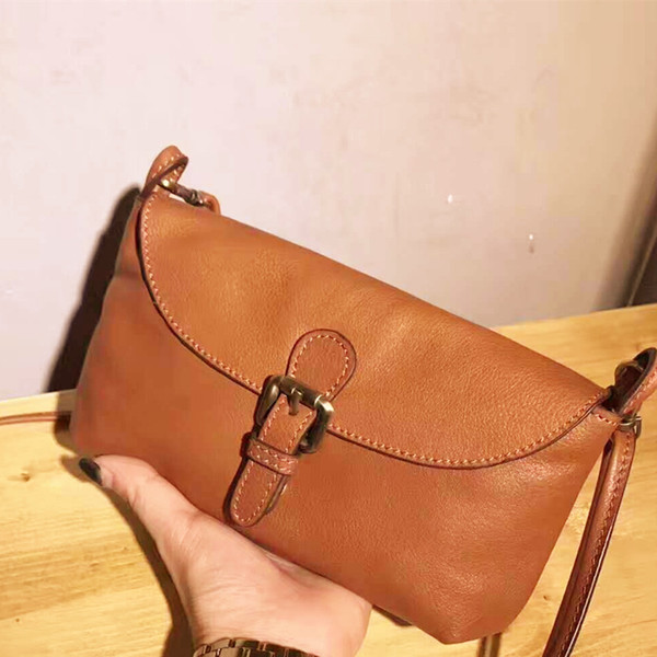 Genuine Leather Casual Women Shoulder Bags Flap Cross-body Bag Vintage Envelope Soft INS Hot Black Color Small Size Quality Mini Clutch Gift