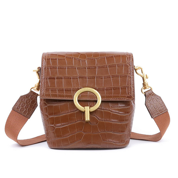 Women Handbag Leather Medium Bucket Bag Women Shoulder Bag Female Crossbody Handbag Crocodile Pattern Girls Vintage Women Bags