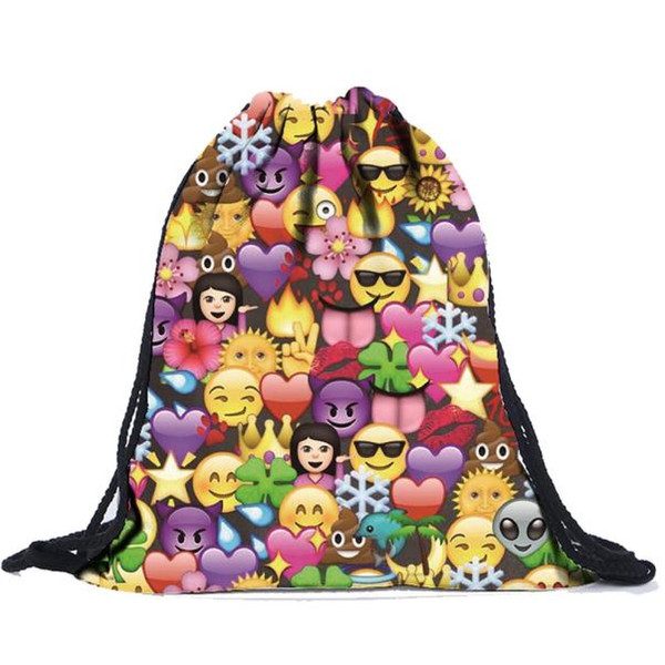 2018 Women Bag Unisex Emoji Drawstring Bags 3D Printing Bags Female Ladies Girls Drawstring BackpacWholesale Free Shipping A8