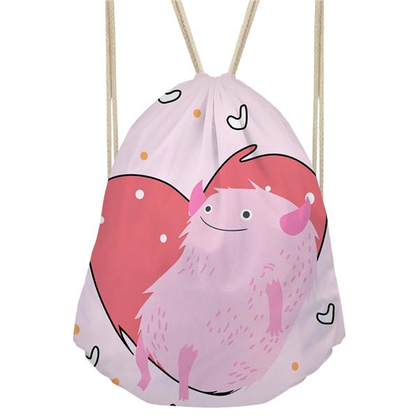 Noisydesigns Lovely Monster Big EyesPrinted Cartoon Drawstring Bag Women Travel String Cinch Women's  Girls Storage Bags