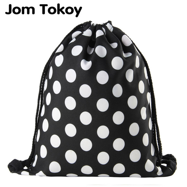 Jomtokoy Black and white dots Drawstring Bag 3D Printed Cute Girls School Drawstring Backpack