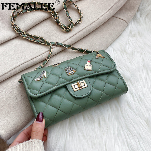 Chains Fashion Rhombus Messenger Bag Diamond Lattice Designer Lock Flap Metal Badges Shoulder Bag Lady Lingge Chic Crossbody