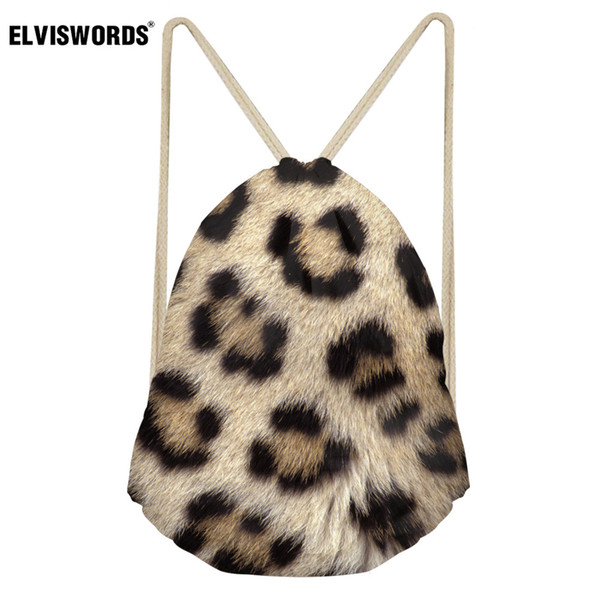 ELVISWORDS Funny Animal Skin Pattern Drawstring Bag Portable String Shoulder Bag Women Yoga Gymbag School Backpacks for Kids