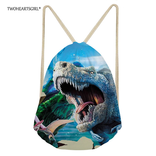 TWOHEARTSGIRL Cool 3d Dinosaur Drawstring Bag for Men Small Boys School Backpack Children Travel Storage Bag Package Polyester