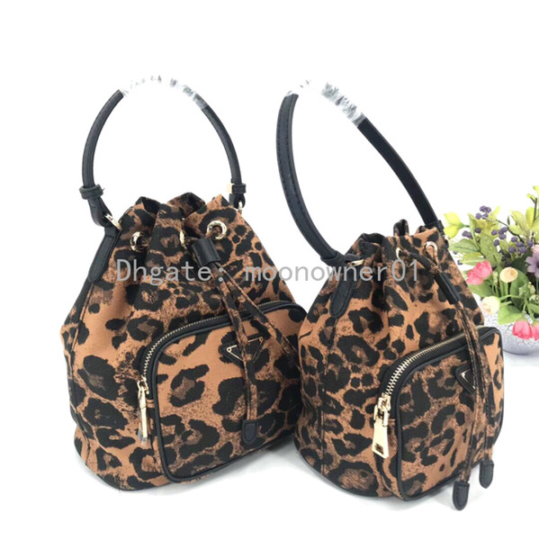 Leopard Print Drawstring bag for women waterproof Canvas bucket lady messenger bag phone purse satchel chain shoulder bag handbag