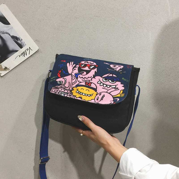 Luxury Handbags Cartoon Doodle Canvas Women Bag Cute Casual Weird Personality Print Women's Shoulder Bags Girl Crossbody Bag