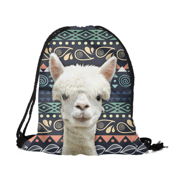Drawstring Bags 2018 New Female Drawstring Bags 3D Printing Schoolbags Alpaca Pattern Women Bag Best Gift