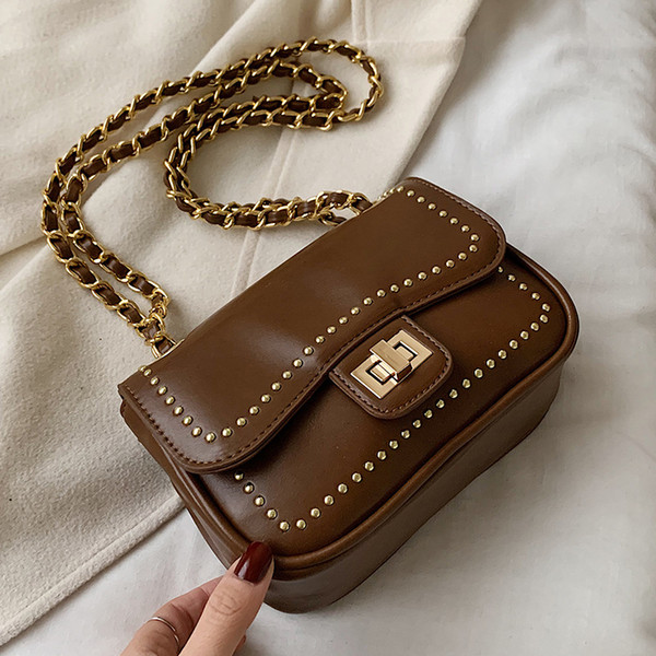 Luxury Designer Rivet Chain PU Leather Women Shoulder Crossbody Bags Fashion Handbags Clutch Ladies Messenger Bag Female Purse