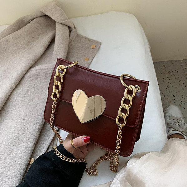 Winter chain shoulder bag female ins new Korea Harajuku vintage chic personality heart-shaped fashion casual female shoulder bag