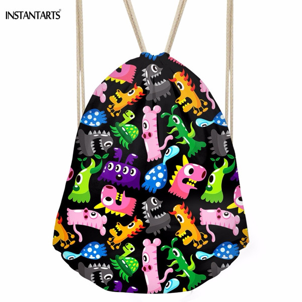 INSTANTARTS Funny 3D Toy Cartoon Girls Boys Printed Drawstring Bags Casual Simple Children Schoolbags Storage Bag for Teenagers