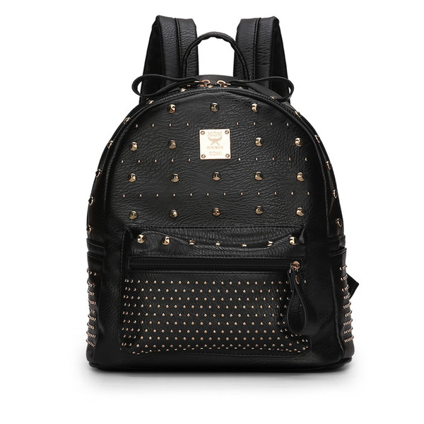 New fashion women rivet black pu leather Medium backpacks school bags 3 colors for you choose