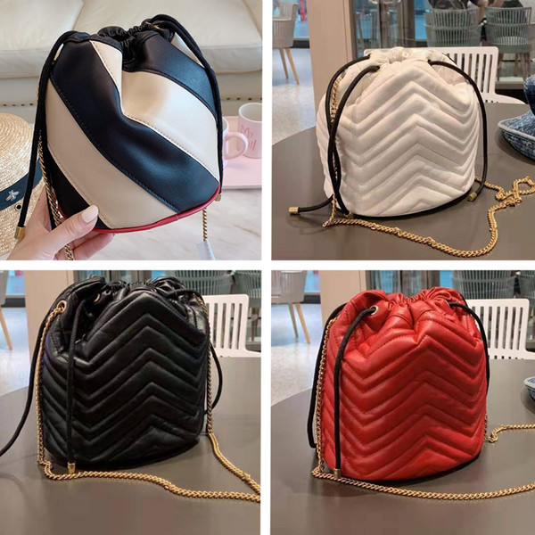 Newset Luxury Diagonal Stripes Bags Love Heart V Wave Pattern Satchel Bucket Bag Women Purse Genuine Leather Designer Chain Shoulder Bag