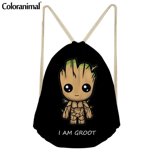 Coloranimal Famous 3D Cartoon Groot Print Men String Drawstring Bag Male Beach Travel Storage Bag Cinch Sack Boy School Backpack