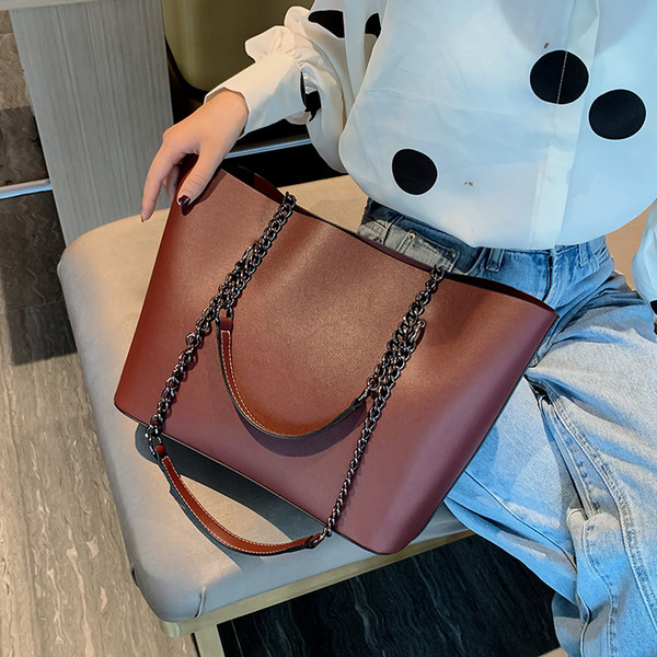 2020 New Bags Women Simple Fashion Casual Shoulder Bag Handle Bag Lady Big Capacity Leather Female Big Chain Tote