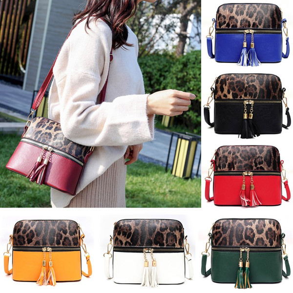 Tassel Leopard Printing Zipper Messenger Bag Fashion Women Habdbag Shoulder Bags Clutch Vintage Crossbody Bag Lady Purse Totes