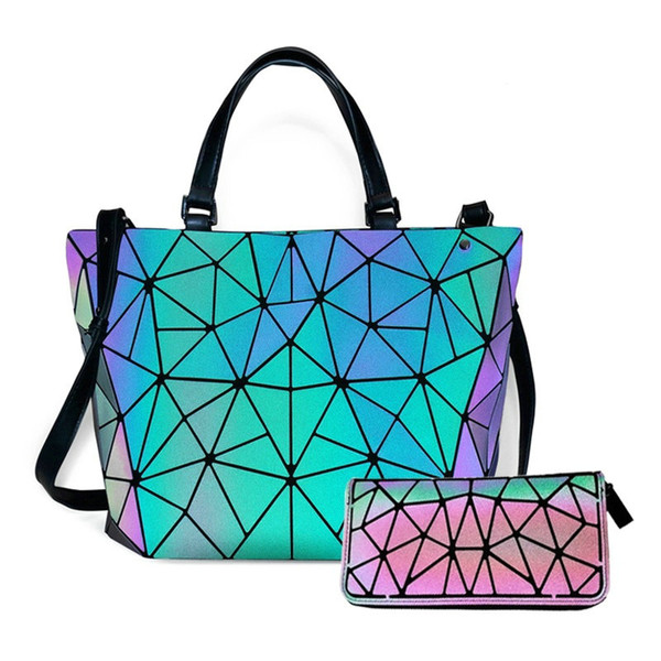 Women's Geometric Handbags Holographic Luminous Purses with Zipper Closure