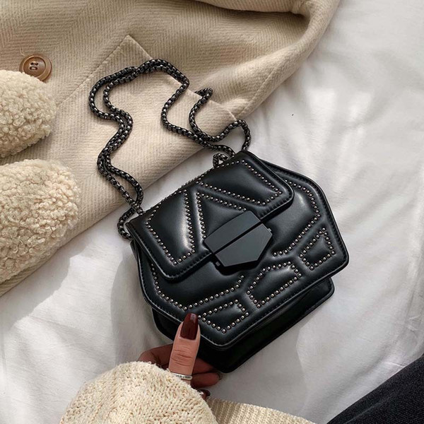 New Rivets Chain Hexagon Women Shoulder Crossbody Bags 2020 Fashion Totes Ladies Messenger bags Clutches Female Purses