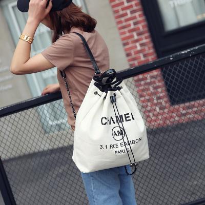 Women Casual Drawstring Sackpack Flower Printed Backpack Canvas Travel Bag Beach Bag Girls Ladies School Fresh Bag