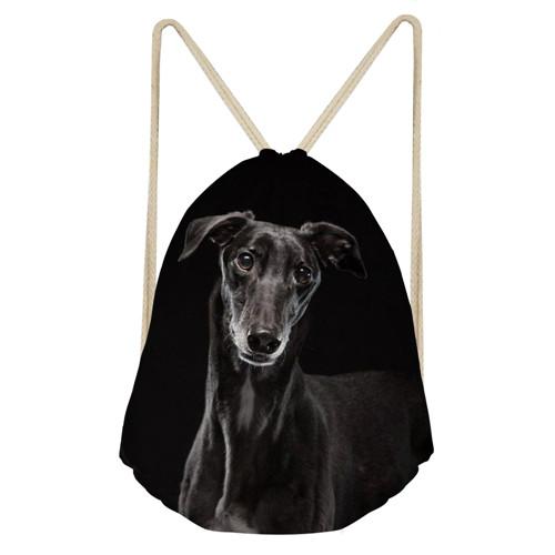 Noisy Designs 3D Animal Dog Dark Grey Italian Greyhound Printed School Girls Drawstring Bag Small Women Bags beach bag bag