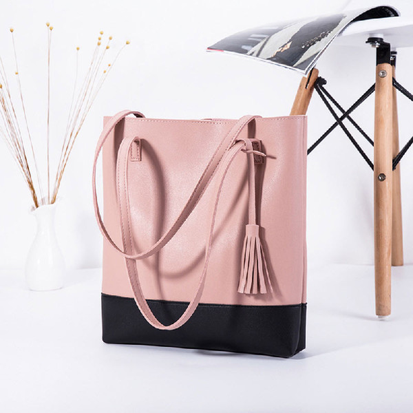 Ms. Shopping bag New Simple Fashion Atmosphere Personality Spell Color Tassel Handbag Leisure Wild Shoulder Handbag