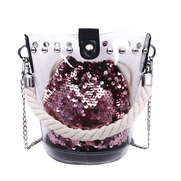 Women sequins Messenger Bucket bags outdoors party chain shoulder strap Single shoulder colorful crossbody small bags LJJQ328