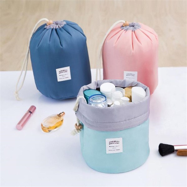 Hot Korean version of the large-capacity cylinder cosmetic bag outdoor waterproof bucket bag travel storage wash bag free shipping