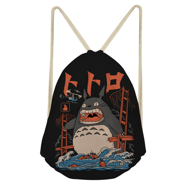 ThiKin 3D Cute Totoro Printed Kid Drawstring Bag Daily Drawstring Backpack Bags High-Quality School Girls Backpacks