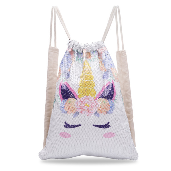 Unicorn Sequin Backpack Drawstring Bag for Girl School Bag Mermaid Draw String Christmas Bags 45x35cm