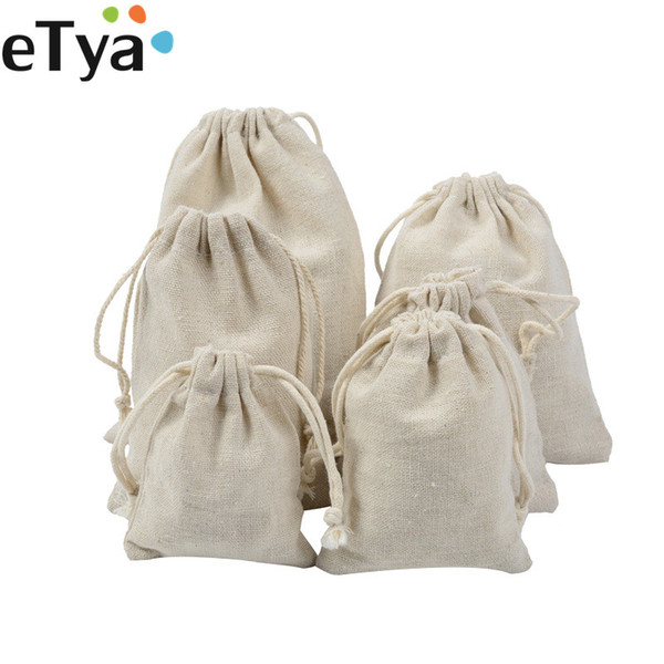 Cotton Linen Drawstring Bag Women Men Travel Package Bag Small Large Cosmetic Wash Cloth Coin Pouch Case