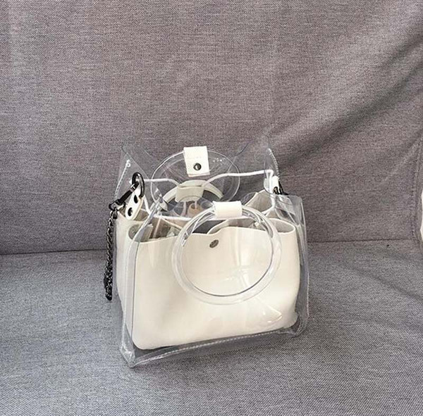 2018 Hot Sale Women Transparent PVC Composite Drawstring Bag 4Colors Shoulder Chain Handbag