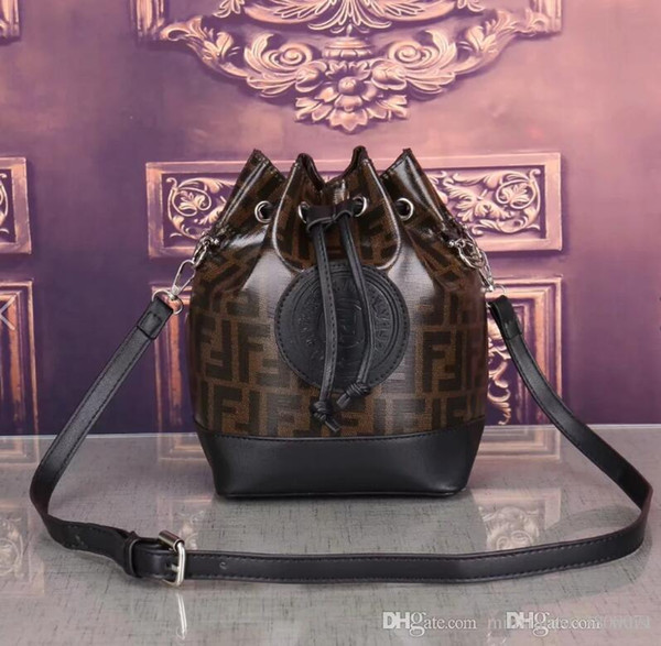 2019 WOMEN FF ladies brand shoulder bag leather bucket bag female brand handbag high quality flower print Messenger bag wallet